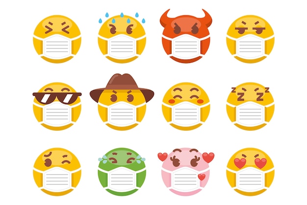 Gratis vector emoji met gezichtsmaskerpakket