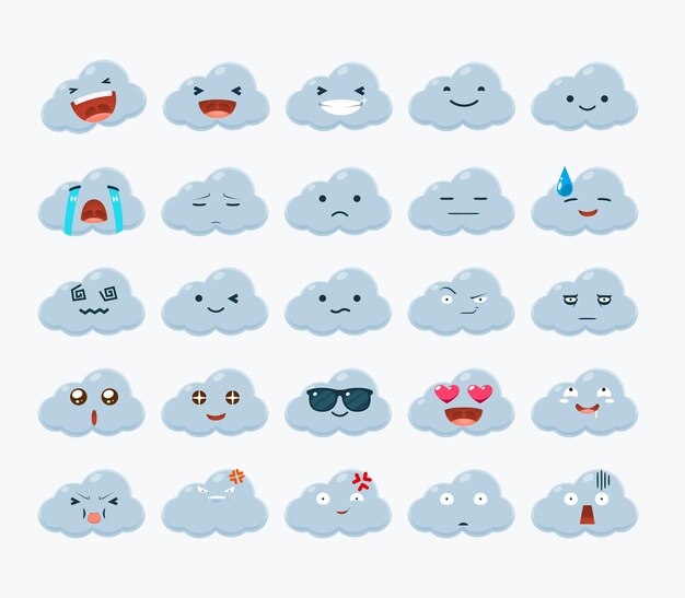 Emoticon set van de witte wolk.