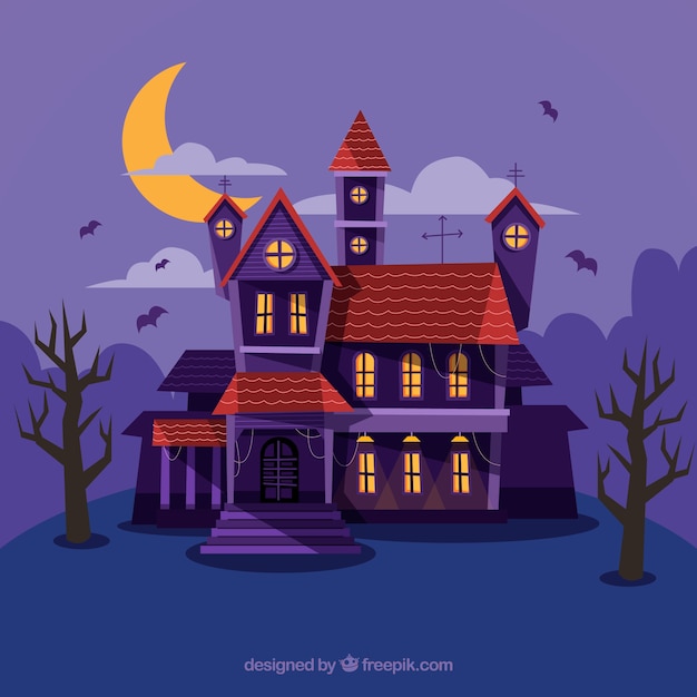 Gratis vector enchanted house achtergrond in tinten van paars