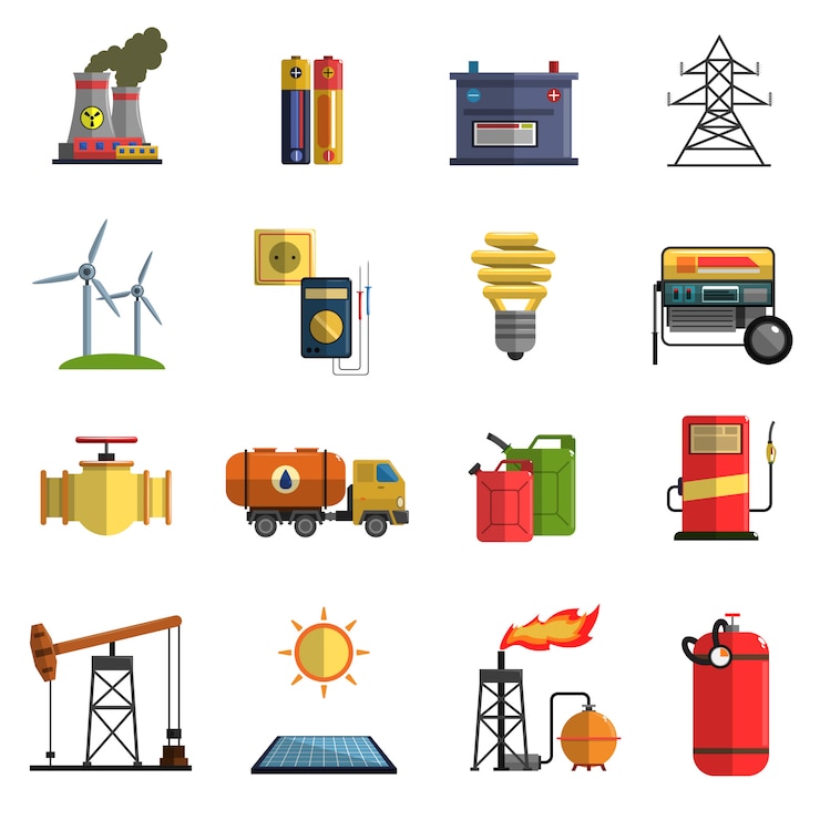Gratis Vector energie macht vlakke pictogrammen instellen