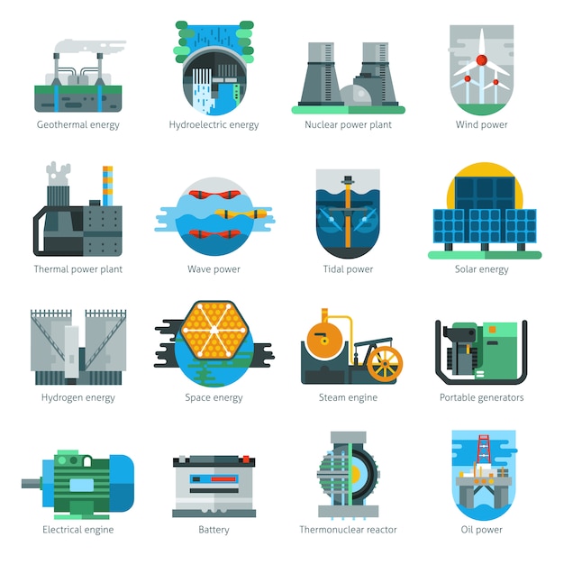 Gratis vector energieproductie pictogrammen