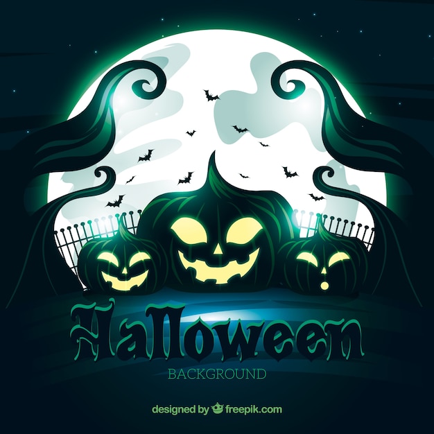 Gratis vector enge halloween achtergrond met pompoenen