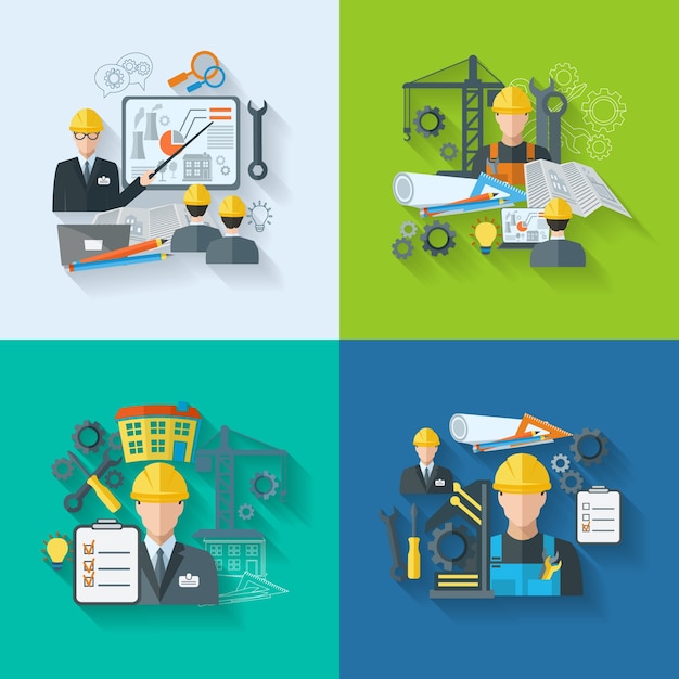 Gratis vector engineer pictogram platte set