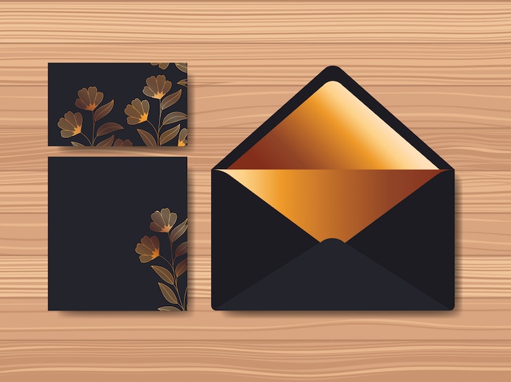 Gratis Vector envelop met uitnodiging en bloemendecoratie