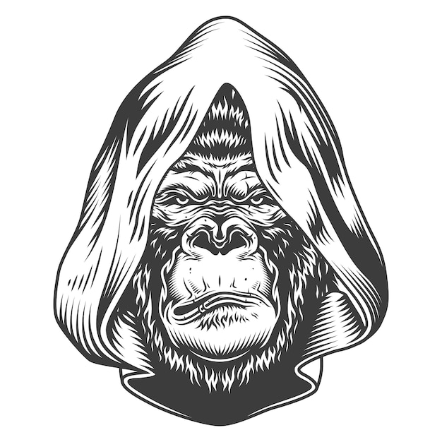 Ernstige gorilla in zwart-wit stijl