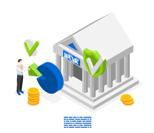 Esg milieu sociaal bestuur bedrijfsinvesteringen concept met bankgebouw en menselijk karakter 3d isometrische vectorillustratie