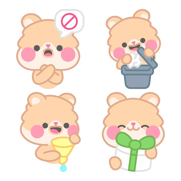 Gratis vector essentials sticker collectie met kimchi de hamster.