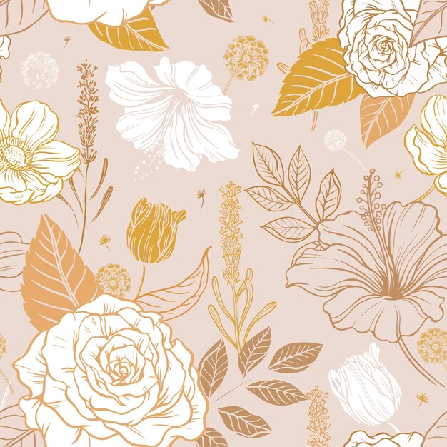 Esthetische bloem patroon achtergrond, vintage botanische illustratie vector