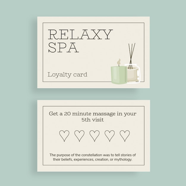 Esthetische handgetekende relaxy spa klantenkaart