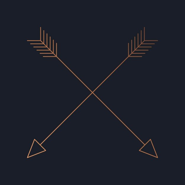 Esthetische kruis pijl koperen logo element vector, eenvoudig tribal design