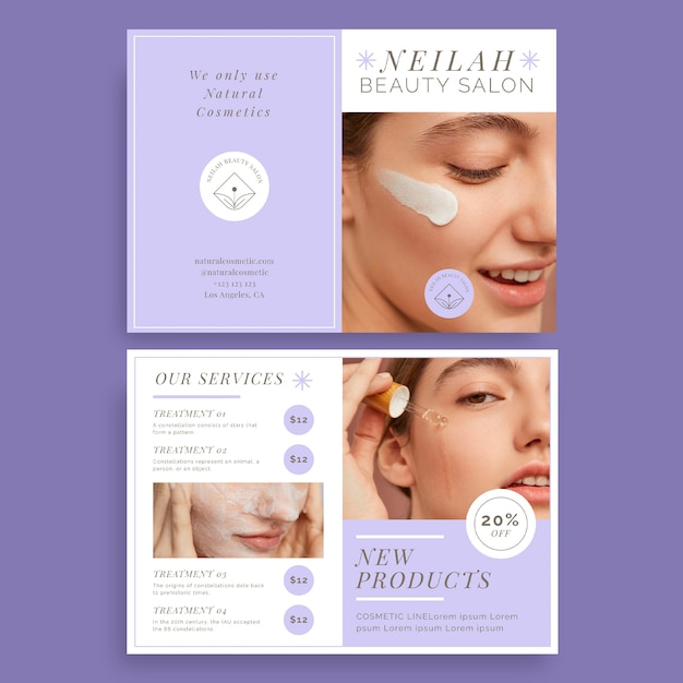 Gratis vector esthetische pastel neliah schoonheidssalon brochure