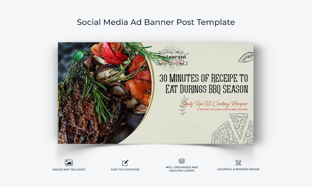 Eten en restaurant sociale media facebook advertentiebanner postsjabloon premium vector