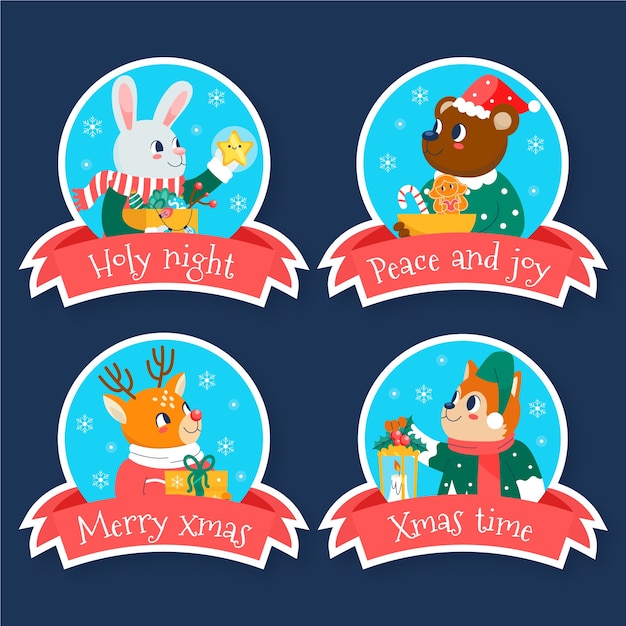 Gratis vector etikettencollectie voor kerstseizoen met dieren