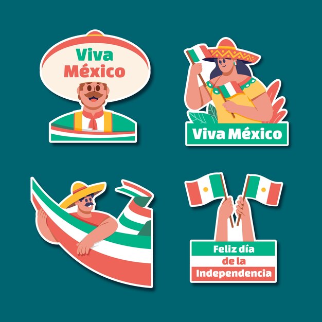 Etikettenverzameling voor de viering van de Mexicaanse Onafhankelijkheidsdag