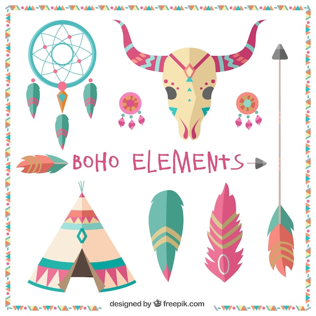 Gratis vector etnische decoratieve elementen in vlakke bouwvorm