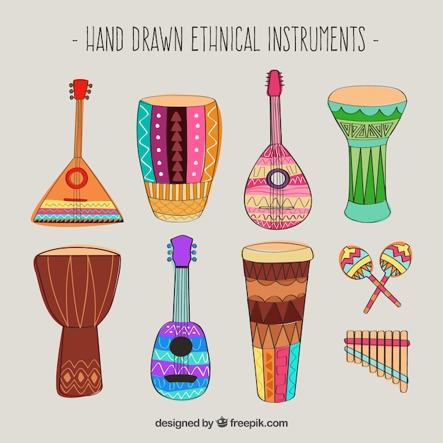 Gratis vector etnische hand getekende instrumenten