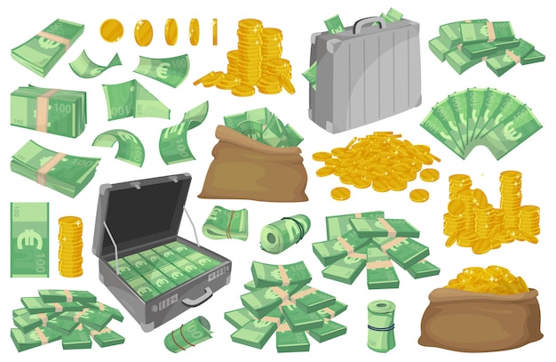 Euro bankbiljet illustratie. cartoon instellen pictogram geld. Premium Vector