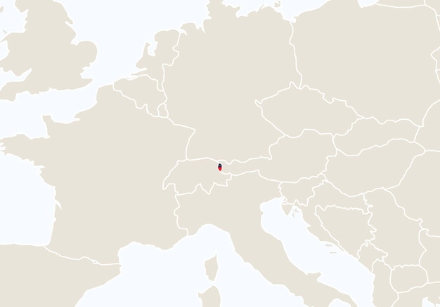 Europa met gemarkeerde kaart van liechtenstein. vectorillustratie.