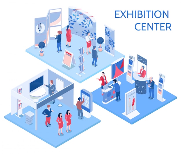 Gratis vector exhibition centre isometrische composities