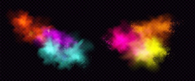 Explosies van kleurpoeder of stof met deeltjes.