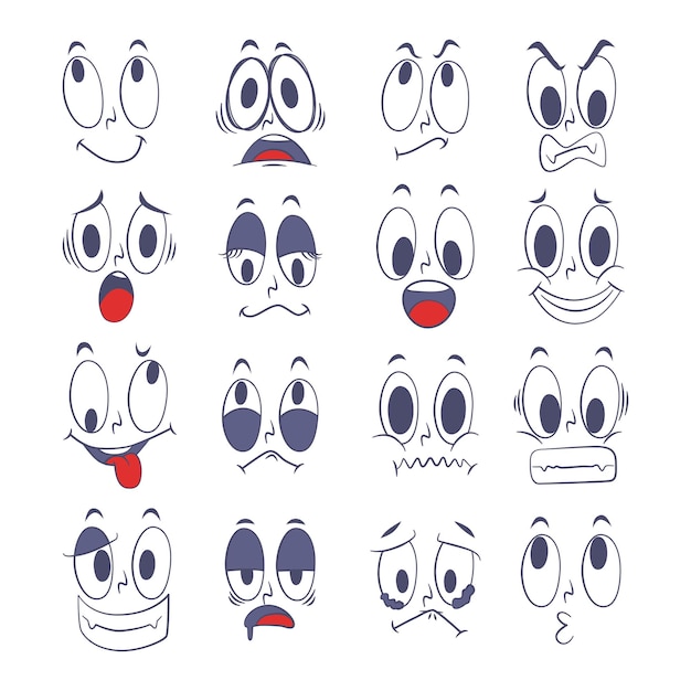 Expressie van emotie concept set. Cartoon afbeelding emotie gezicht van mens.