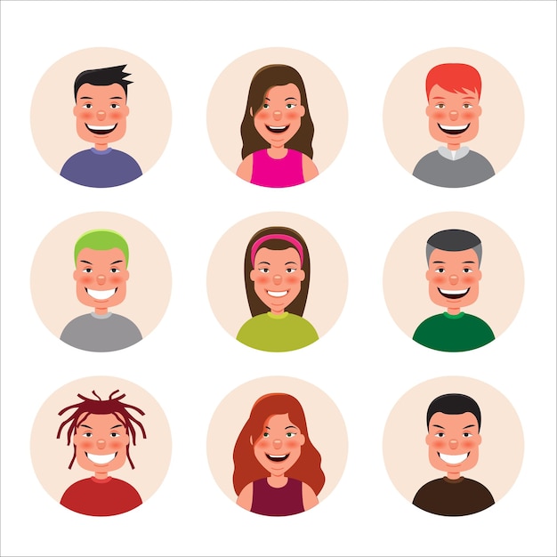 Expressie van emotie concept set cartoon vector illustratie emotie glimlach gezicht van mens gezichtsuitdrukking van mens voor game chat social media publiceren en boeken
