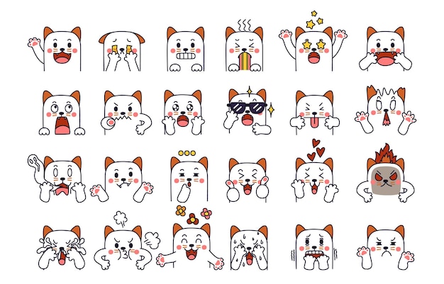 Expressie van emotie concept set. Kattenkarakter in verschillende dierlijke emoties.