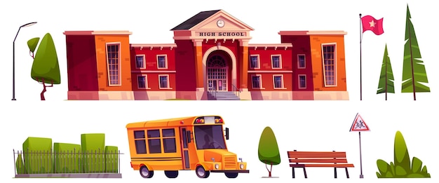 Gratis vector exterior cartoon vector elementen set van de middelbare school