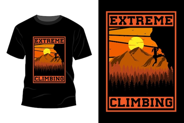 Extreem klimmen t-shirt mockup ontwerp vintage retro