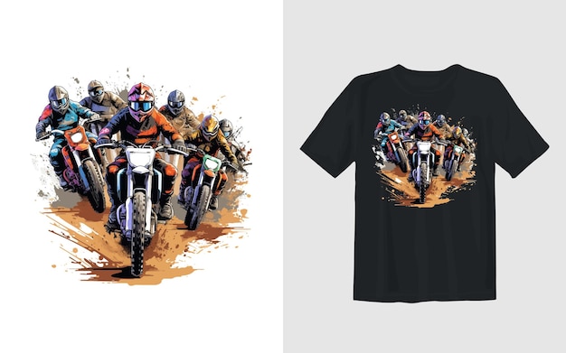 Gratis vector extreme dirt bike cartoon vector illustratie biker t shirt ontwerp