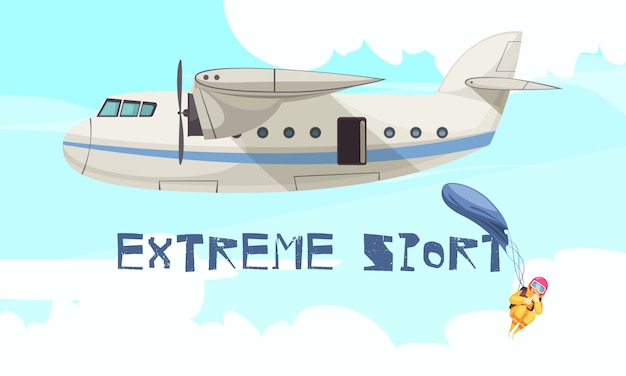 Extreme skydiving sport sprong van vliegtuig platte reclame met vertrekkende vliegtuig vrije val fase