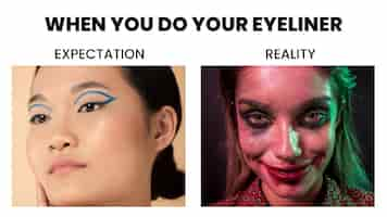 Gratis vector eyeliner verwachting vs realiteit meme