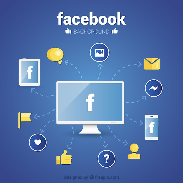 Gratis vector facebook behang met pictogrammen in plat ontwerp