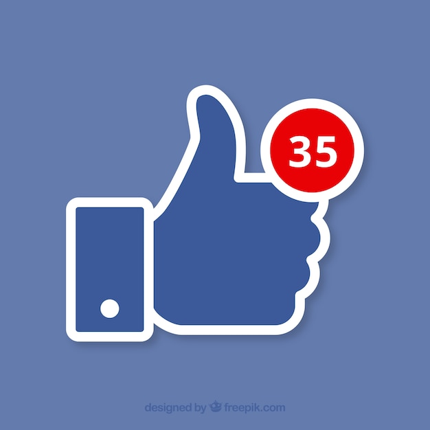 Gratis vector facebook duim op achtergrond met kennisgeving