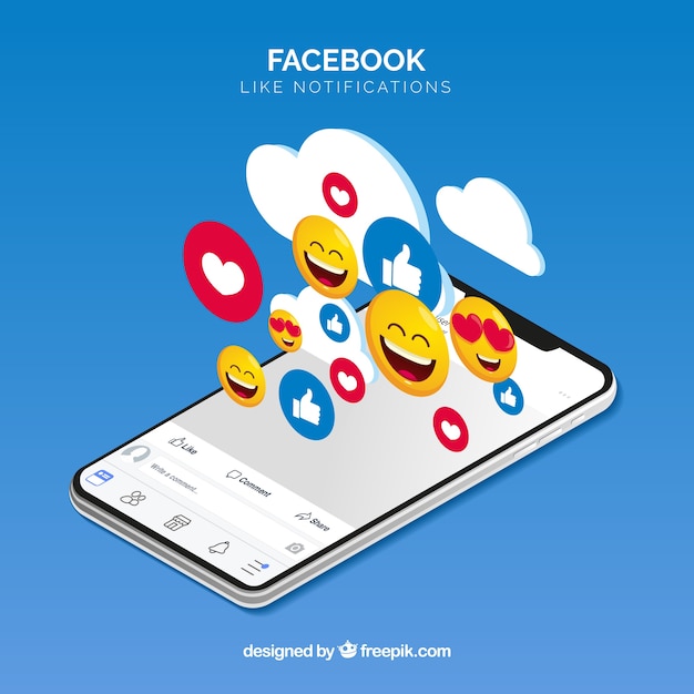 Gratis vector facebook houdt van achtergrond met mobiel