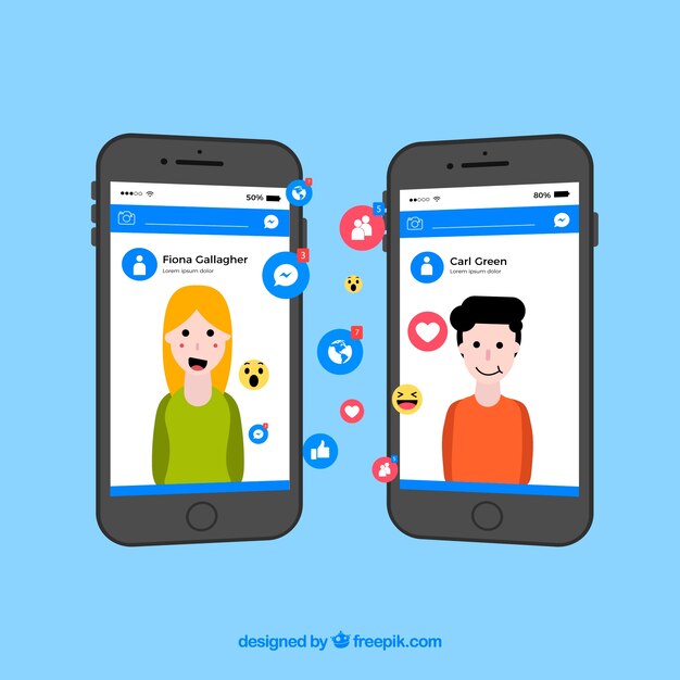 Facebook-interactieachtergrond met mobiele telefoons