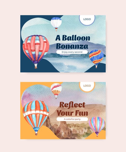 Facebook-sjabloon met ballonfiesta conceptontwerp voor digitale marketing en sociale media aquarel illustratie