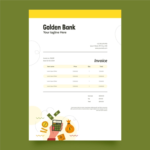 Gratis vector factuursjabloon voor bank en financiën