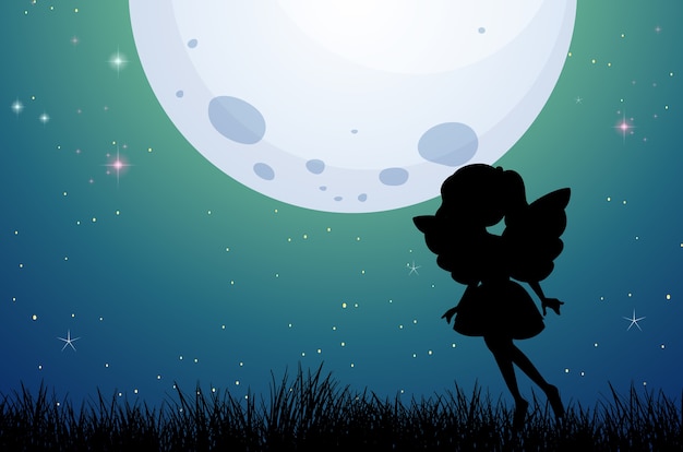 Gratis vector fairy silhouet in de natuur achtergrond