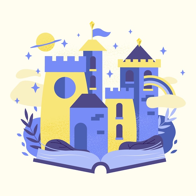 Gratis vector fairytale concept met kasteel op boek