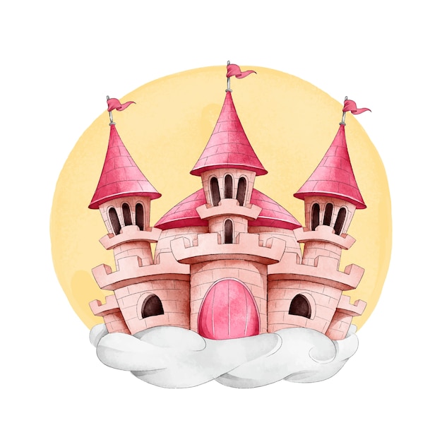 Gratis vector fairytale roze kasteel in de lucht