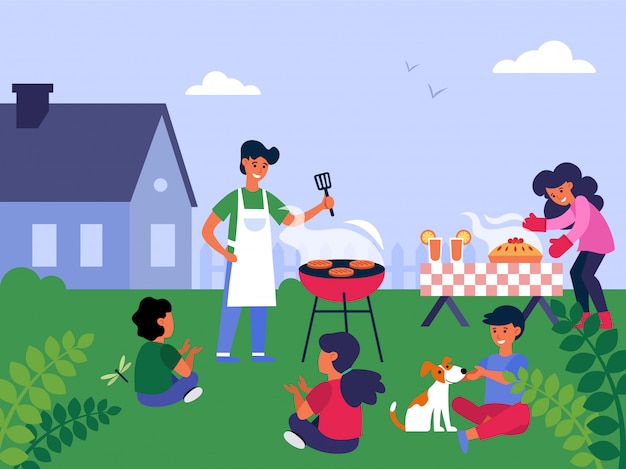 Gratis vector familie barbecue feest