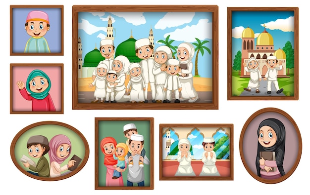 Gratis vector familie fotolijsten hangen aan de muur