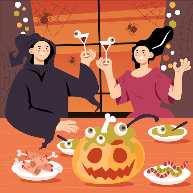 Familie genieten van een Halloween-diner