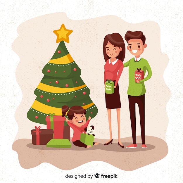 Gratis vector familie in kerstmis