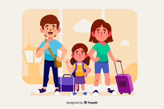 Familie reist met hun bagage