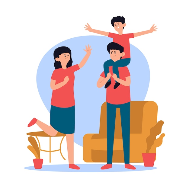 Gratis vector familie thuis samen spelen