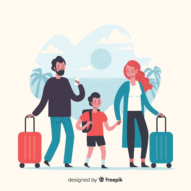 Gratis vector familie tijd reizen op vakantie