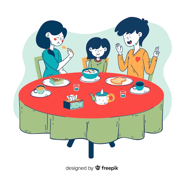 Familie zit rond de tafel