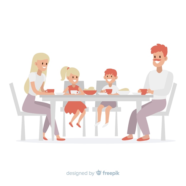 Dankzegging Dapper pion Familie zit rond de tafel | Gratis Vector